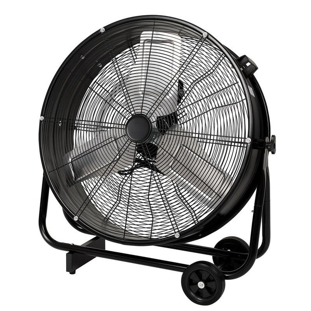 Black industrial fan on a white background