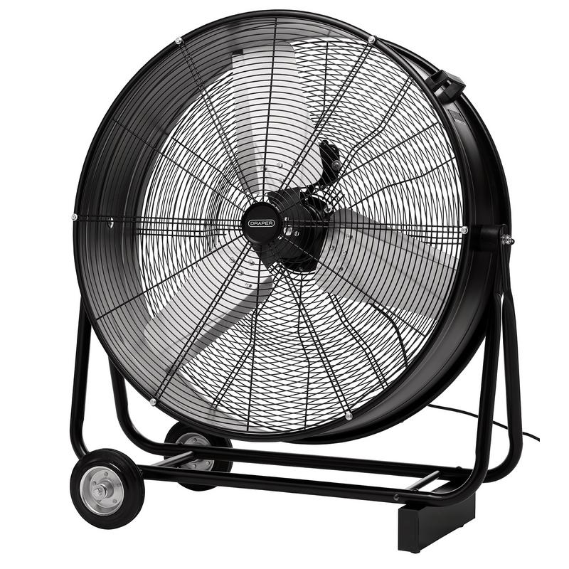 Black industrial fan on a white background