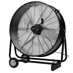 Black industrial fan on a white background