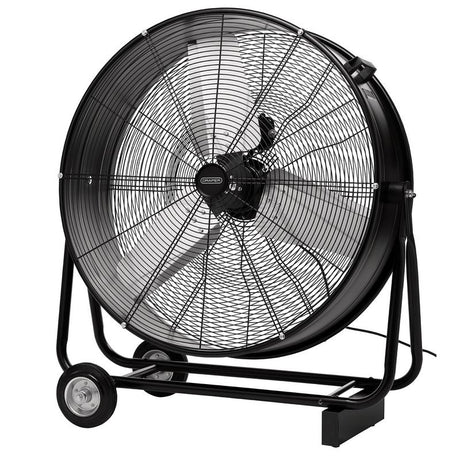 Black industrial fan on a white background