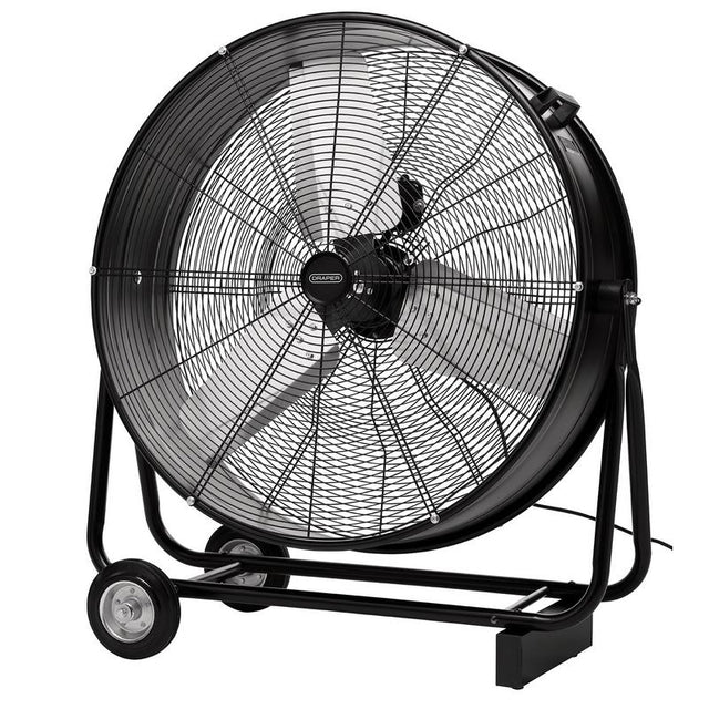 Black industrial fan on a white background