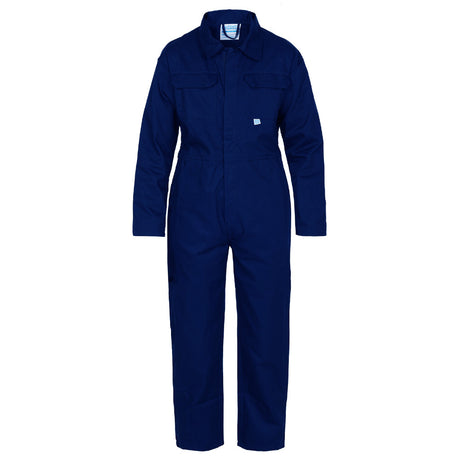 A royal blue coverall with a zip front, long sleeves, and a collar.