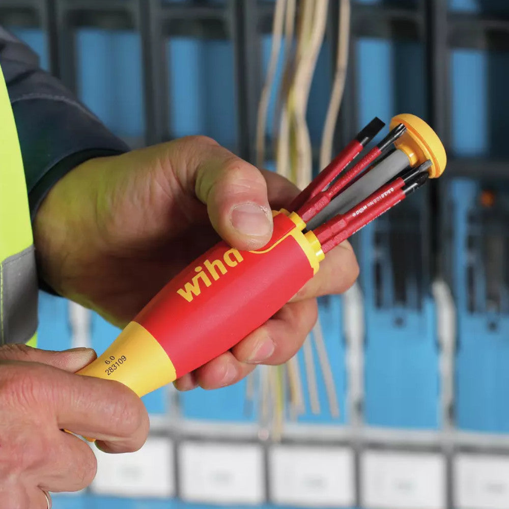 Wiha 38613 6 Piece Interchangeable LiftUp VDE Screwdriver Set With Bit Magazine
