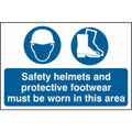 400x600mm Safety Helmets & Footwear Must Be Worn PVC Sign | Health and Safety Signage