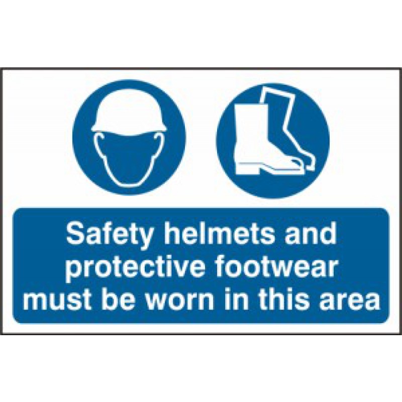 400x600mm Safety Helmets & Footwear Must Be Worn PVC Sign | Health and Safety Signage