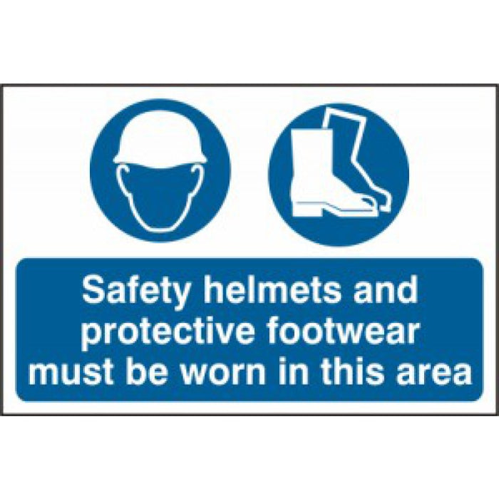 400x600mm Safety Helmets & Footwear Must Be Worn PVC Sign | Health and Safety Signage