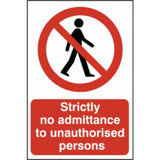 Strictly No Admittance PVC Sign | 600x400mm Red, Black & White | Health & Safety Signage