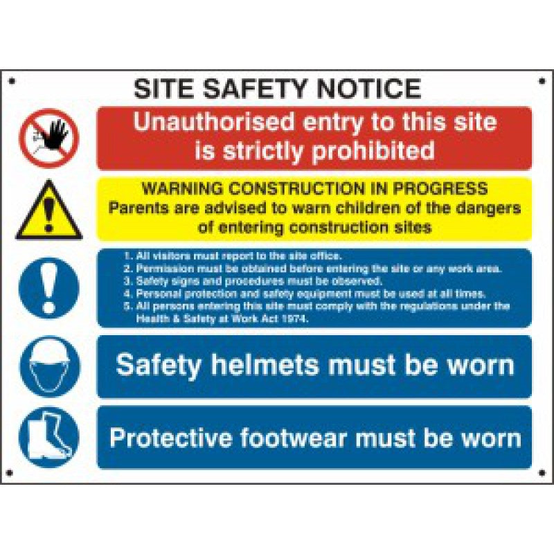 Composite Site Safety Notice PVC Sign | 800x600mm Health and Safety Signage