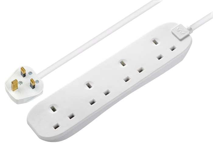 Masterplug 13A 4 Gang Unswitched Extension Lead White