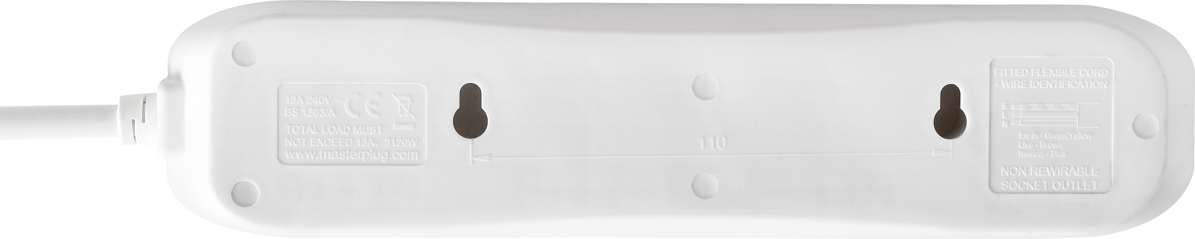 Masterplug 13A 4 Gang Unswitched Extension Lead White