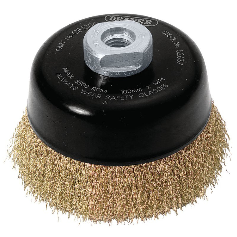 Draper Expert Brassed Steel Crimped Wire Cup Brush 100mm M14 52637