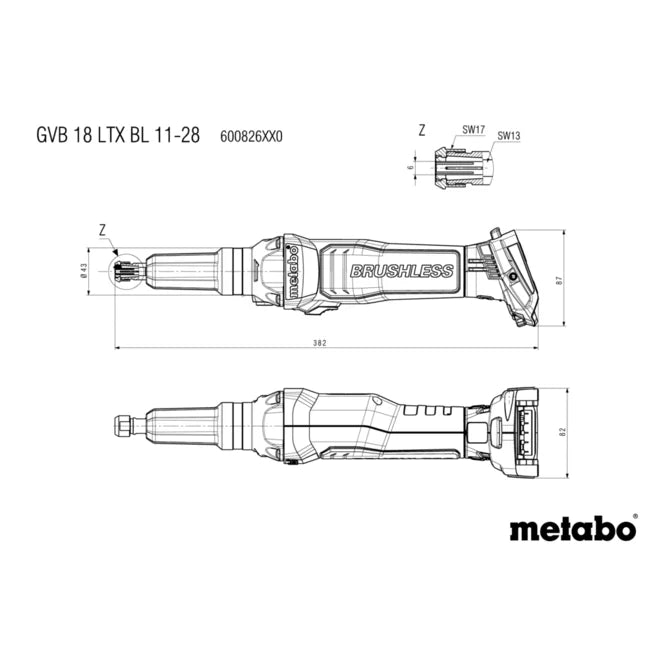 Metabo GVB 18 LTX BL 11-28 Cordless Die Grinder | 600826850