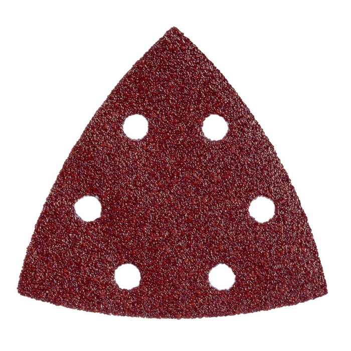 image of a metabo triangular hook and loop sanding sheet on a white background