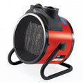Red and black Draper 63858 industrial fan heater on a white background