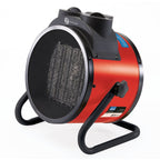 Red and black Draper 63858 industrial fan heater on a white background