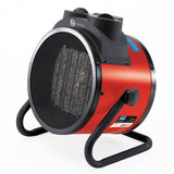 Red and black Draper 63858 industrial fan heater on a white background