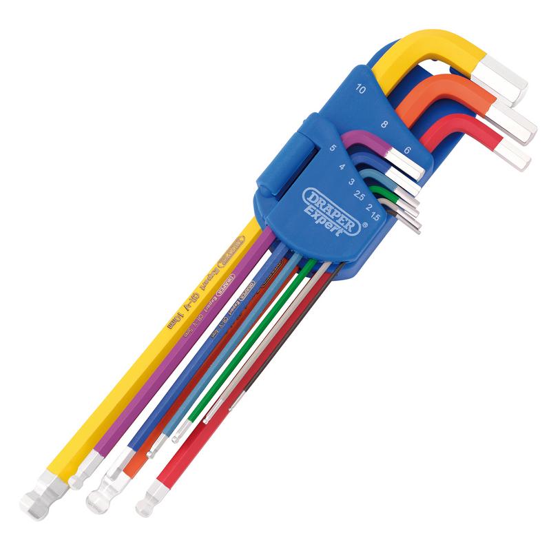 Draper Expert Metric Extra Long Hex and Ball Ended Key Set 9 Piece, Colour Coded 66134