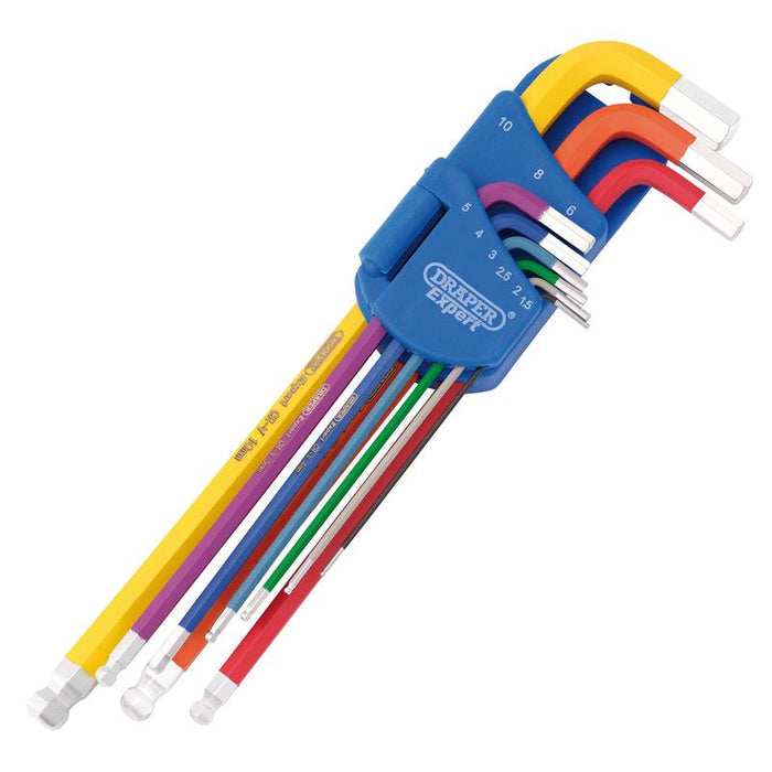 Draper Expert Metric Extra Long Hex and Ball Ended Key Set 9 Piece, Colour Coded 66134