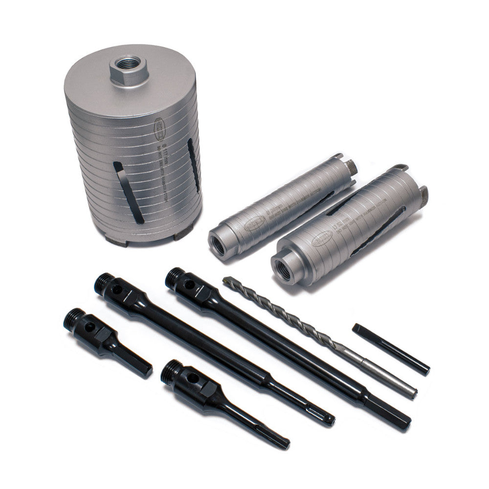 Mexco 9 Piece DCX90 Slotted Dry Diamond Core Drill Set | A10DCDKIT37