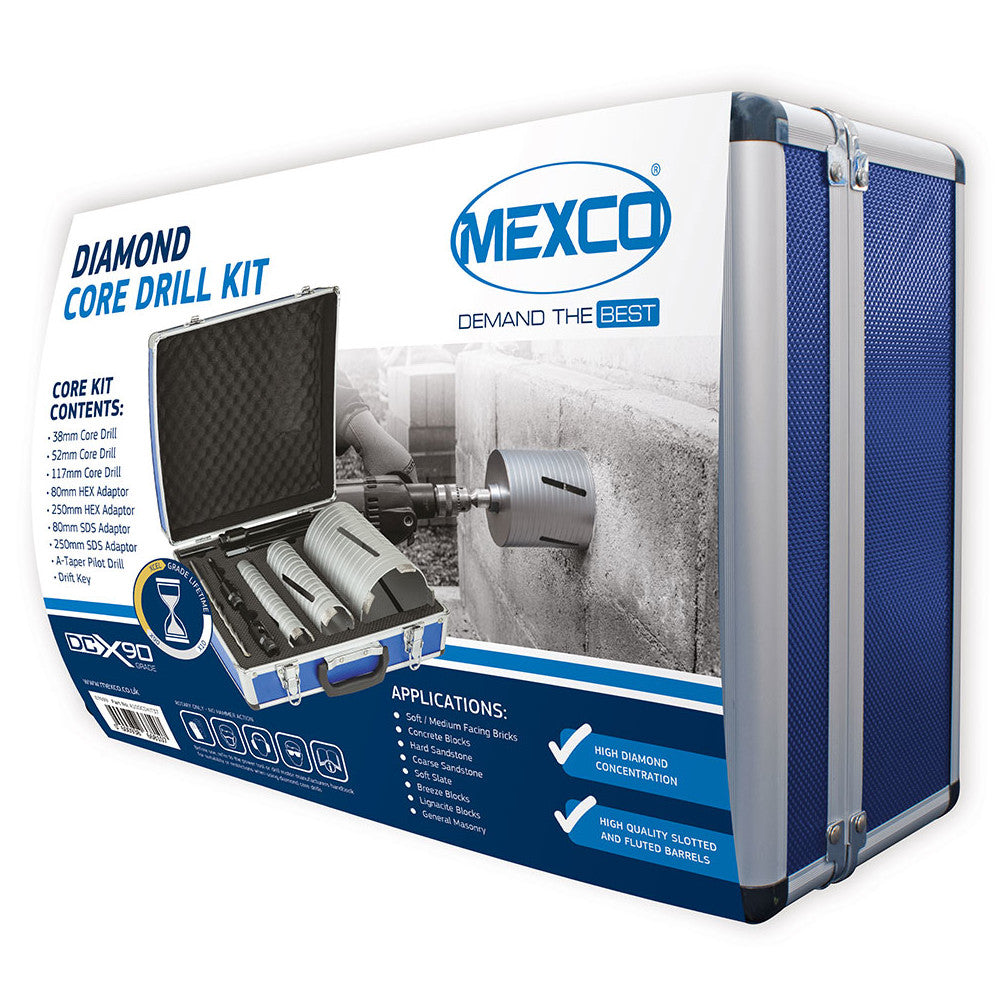 Mexco 9 Piece DCX90 Slotted Dry Diamond Core Drill Set | A10DCDKIT37