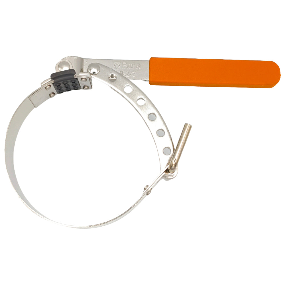 Beta 1492/2 Oil Filter wrench 014920002 with an orange handle on a white background shown top down.