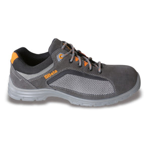 Beta 7213 grey suede safety trainer with orange accents on a white background