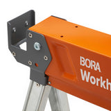 Bora Workhorse X in orange, showing a closeup of the arm with bottle opener on a white background
