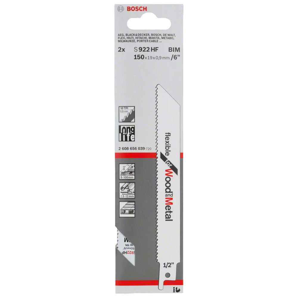 Bosch S 922 HF Flexible Reciprocating Saw Blades for Wood & Metal