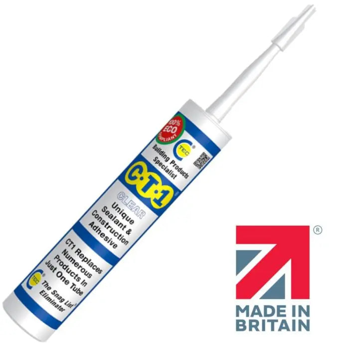 C-Tec CT1 Sealant & Adhesive 290ml in clear on a white background.