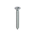 Metal countersunk pozi self tapping screw on a white background