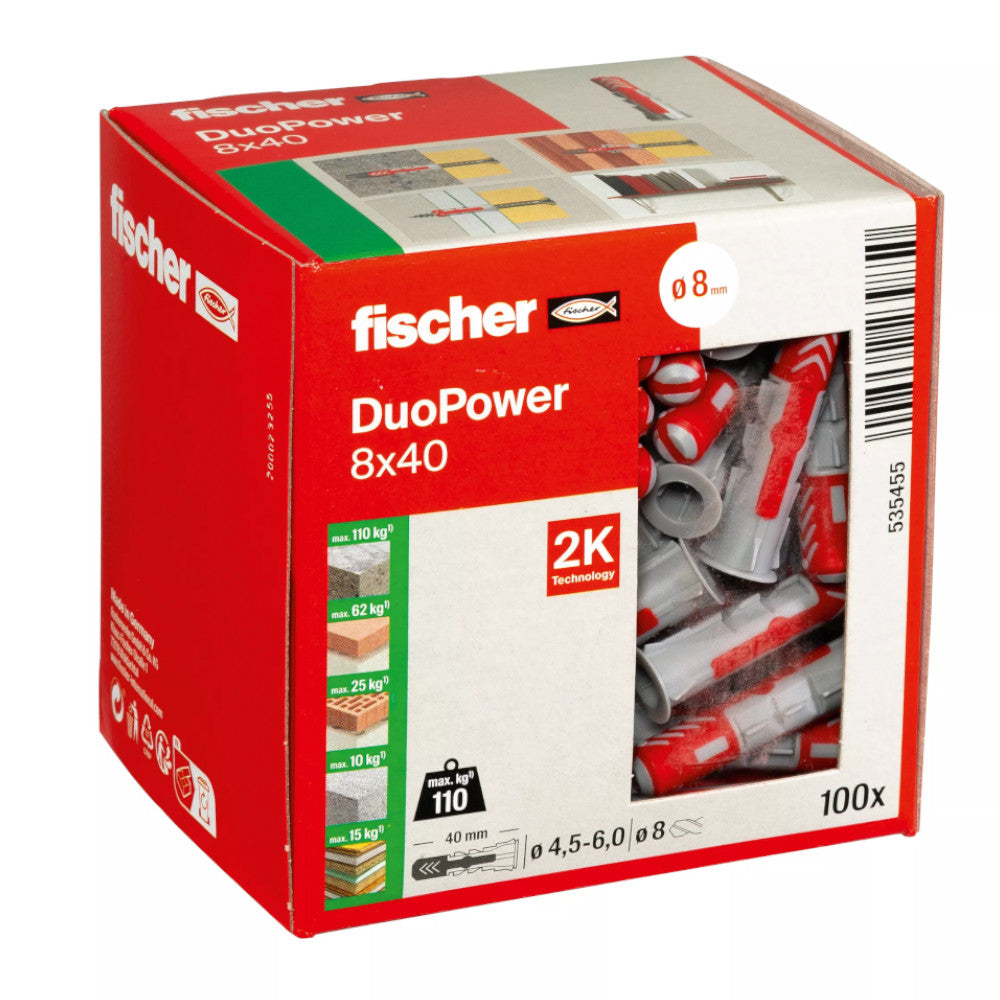 Fischer DuoPower 8x40 packaging on a white background