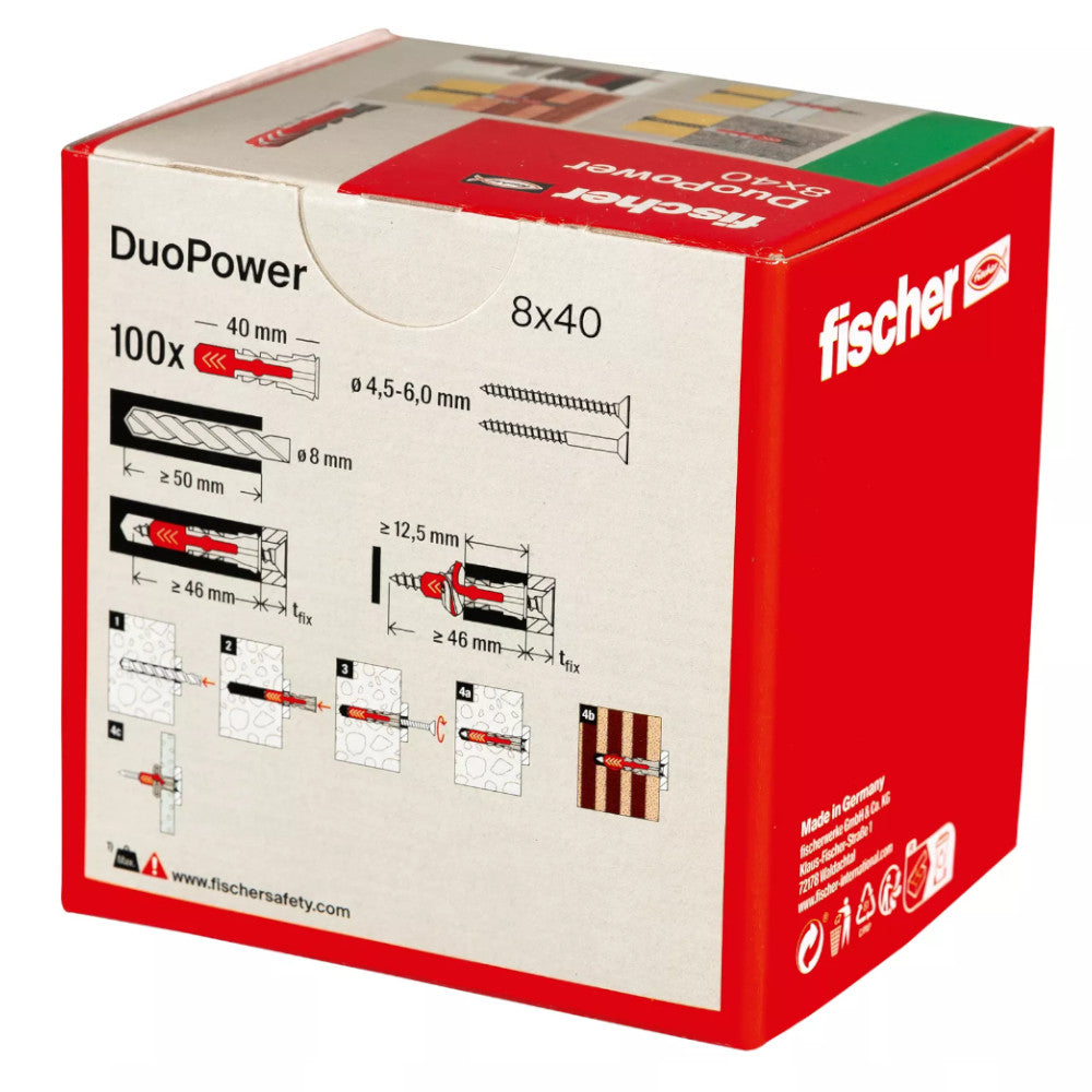 Fischer DuoPower screw packaging box on a white background