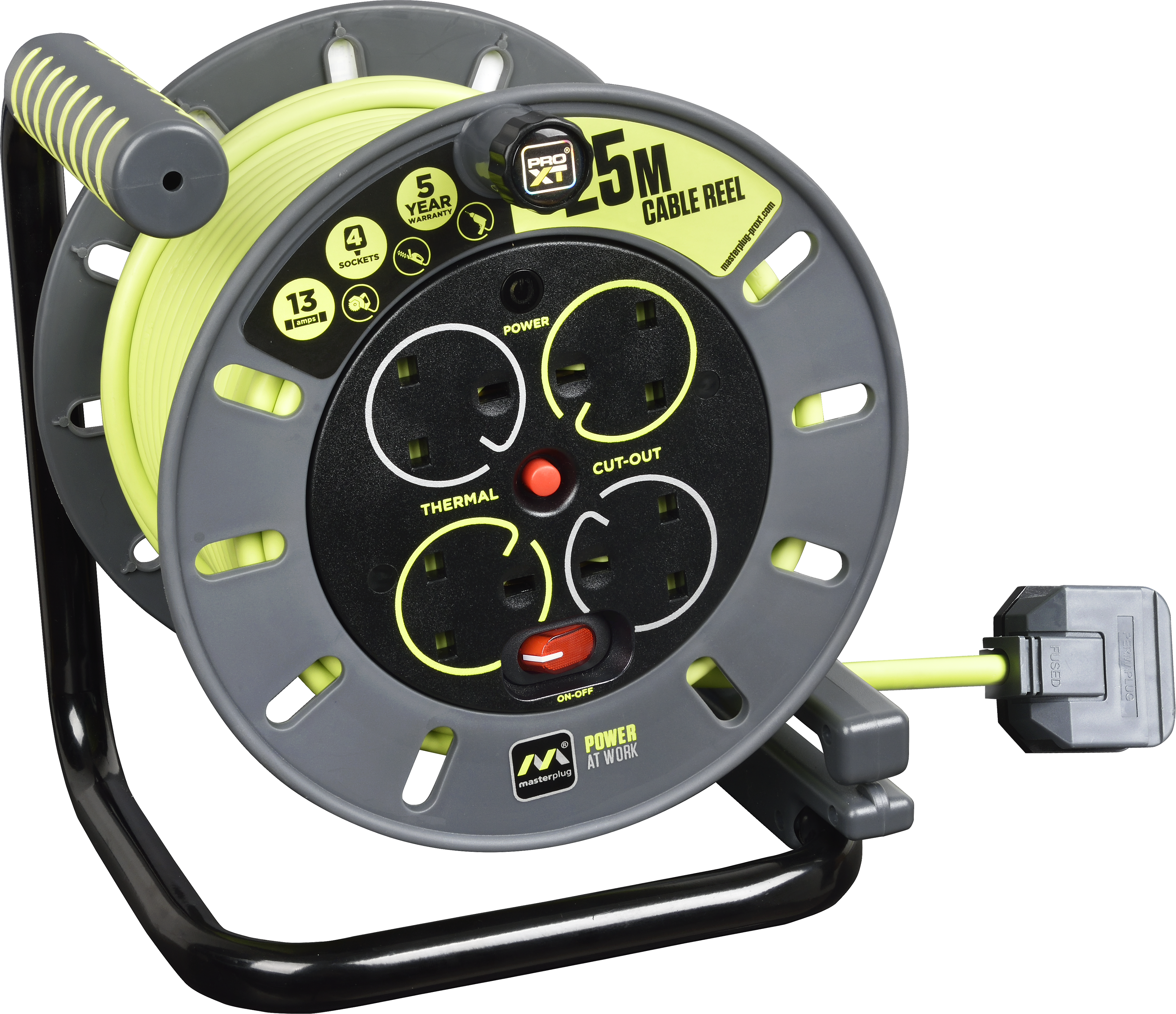 Masterplug Pro-XT 4 Socket 13A Open Cable Reel 240V
