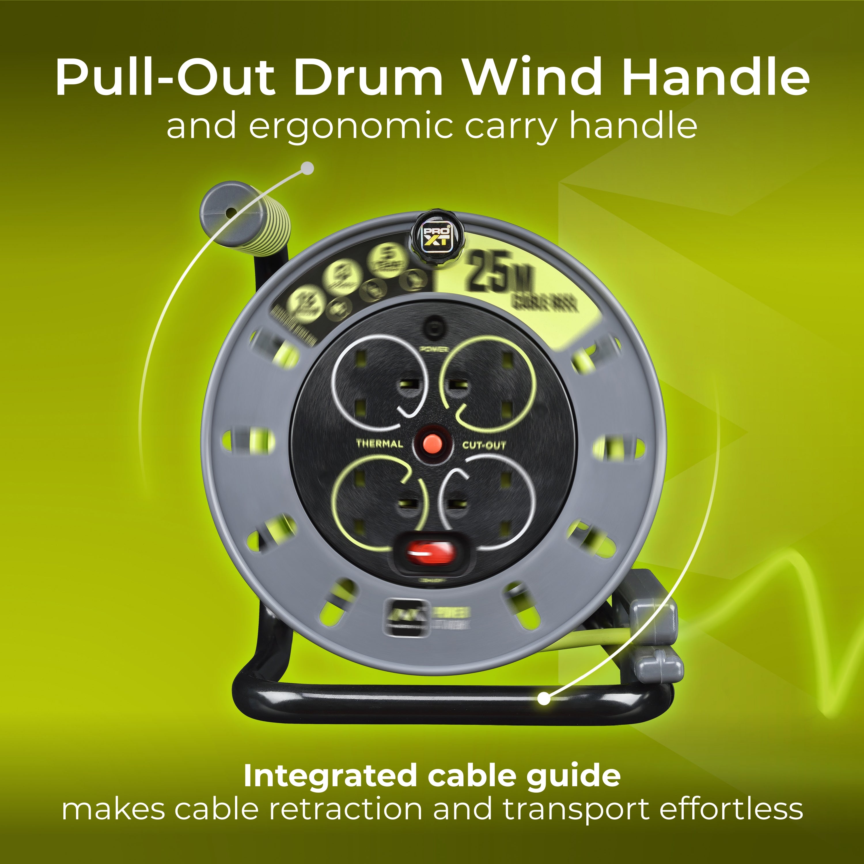 Masterplug Pro-XT 2 Socket, 2 USB A 13A Open Cable Reel 240V