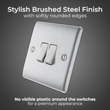 BG Nexus Metal Brushed Steel Double Light Switch 20A, 16AX, 2 Way