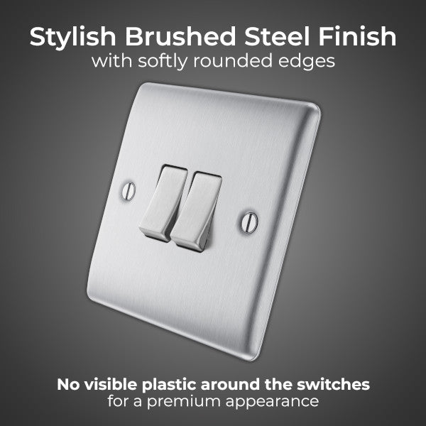BG Nexus Metal Brushed Steel Double Light Switch 20A, 16AX, 2 Way