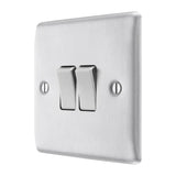 BG Nexus Metal Brushed Steel Double Light Switch 20A, 16AX, 2 Way