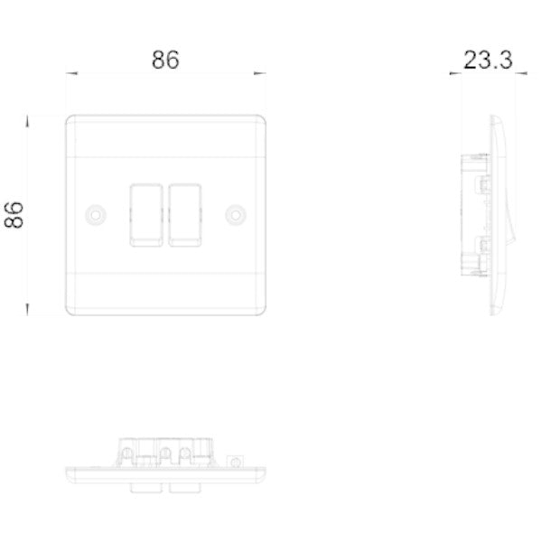BG Nexus Metal Brushed Steel Double Light Switch 20A, 16AX, 2 Way
