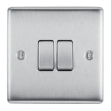 BG Nexus Metal Brushed Steel Double Light Switch 20A, 16AX, 2 Way