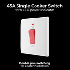 BG Nexus 800 Series White Moulded 45A Double Pole Cooker Switch