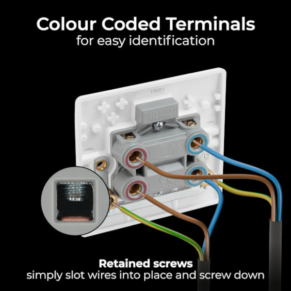 BG Nexus 800 Series White Moulded 45A Double Pole Cooker Switch