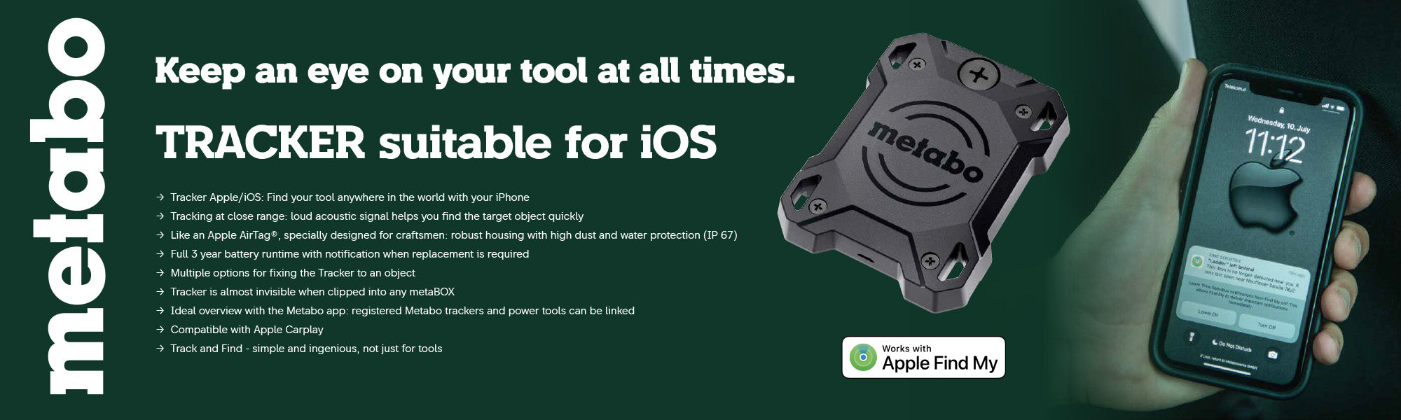 Metabo tracker for iOS with smartphone app on a dark background