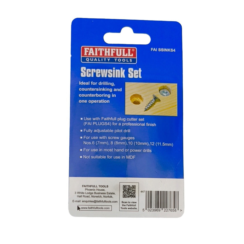 Faithfull Screwsink Set – Drill & Countersink in One (FAISSINKS4)