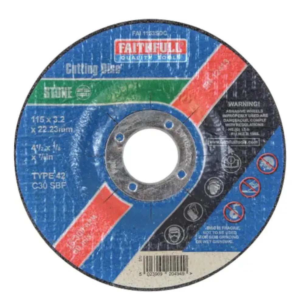 Faithfull Depressed Centre Stone Cutting Disc 115 x 3.2 x 22.23mm Electro South West Ltd