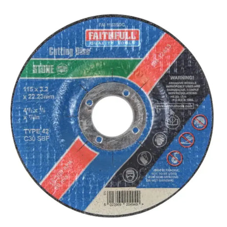 Faithfull Depressed Centre Stone Cutting Disc 115 x 3.2 x 22.23mm Electro South West Ltd