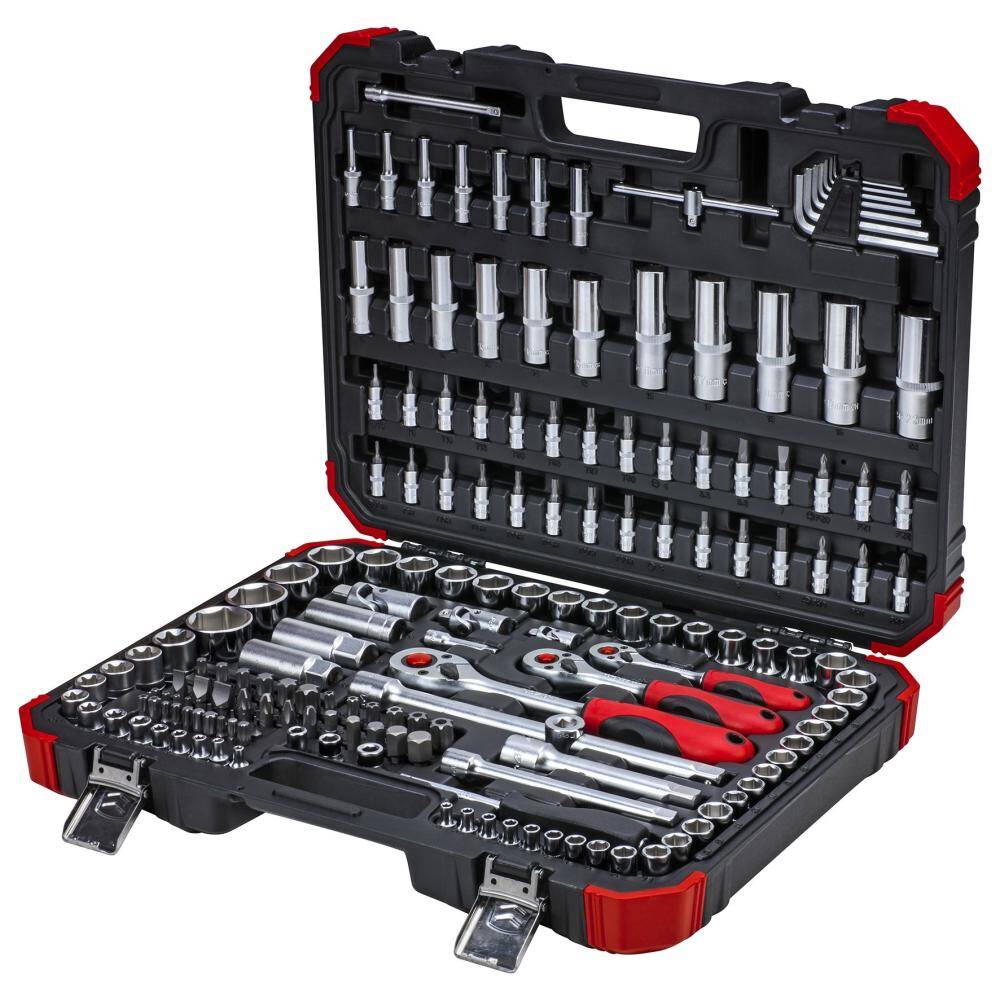 Open Gedore Red 172 piece socket set shown open with various sockets and tools on a white background.
