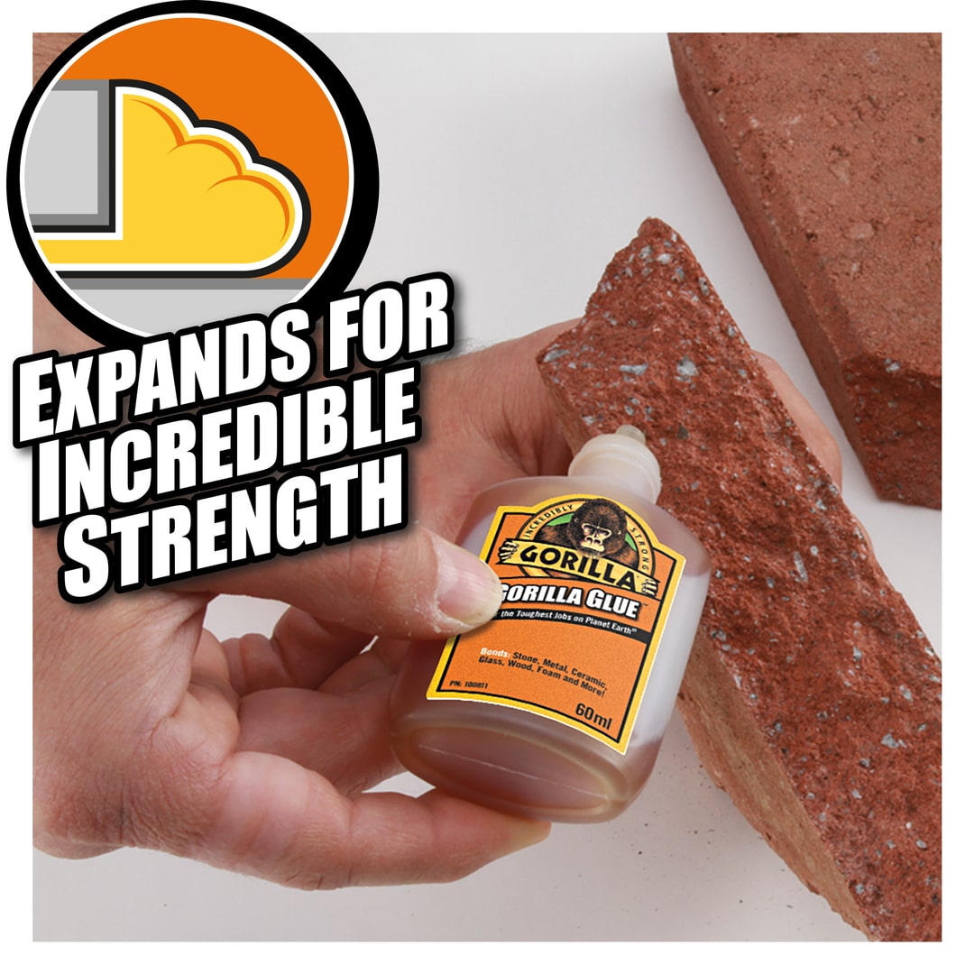 gorilla glue being used to repair stonework, showcasing its incredible strength.
