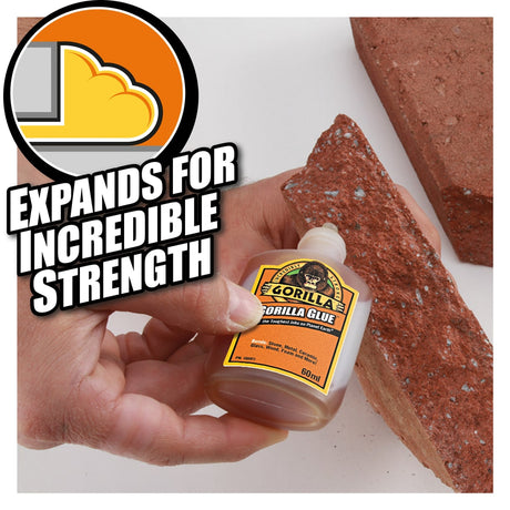 gorilla glue being used to repair stonework, showcasing its incredible strength.