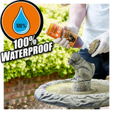 gorilla glue being used to repair a garden fountain. Showcasing the fact it is 100% waterproof.