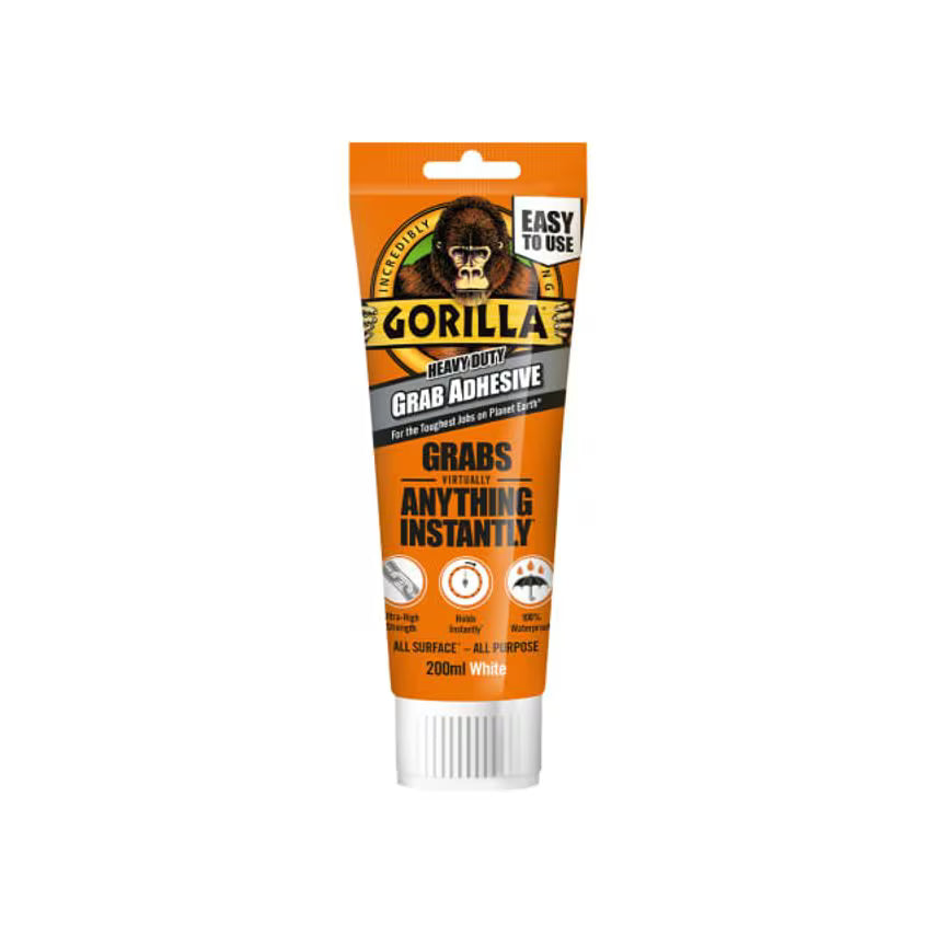 Gorilla White Grab Adhesive | Instant Hold & Waterproof Bond